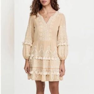 Roller Rabbit Woman’s Indera Naema Embroidered Dress. Cream/Tan. Size XS.